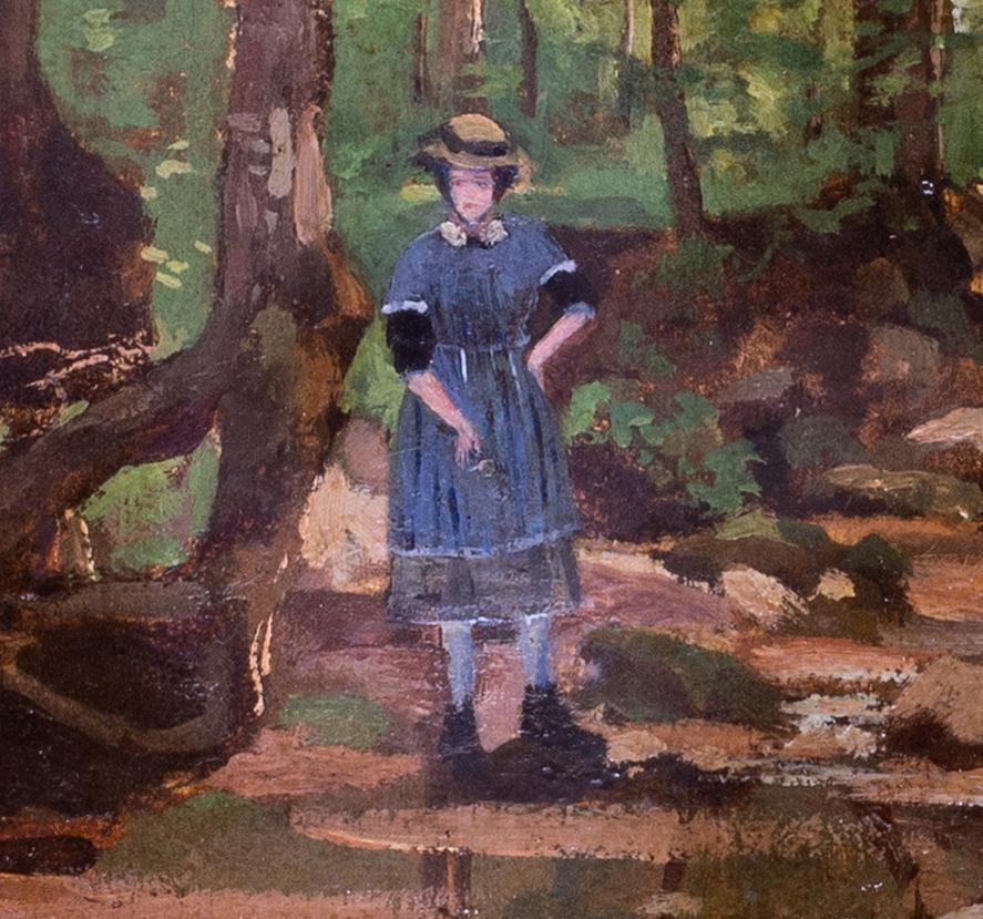 Scène française du 19ème siècle avec une fille près d'un ruisseau par Rerolle - Impressionnisme Painting par Joseph Rerolle