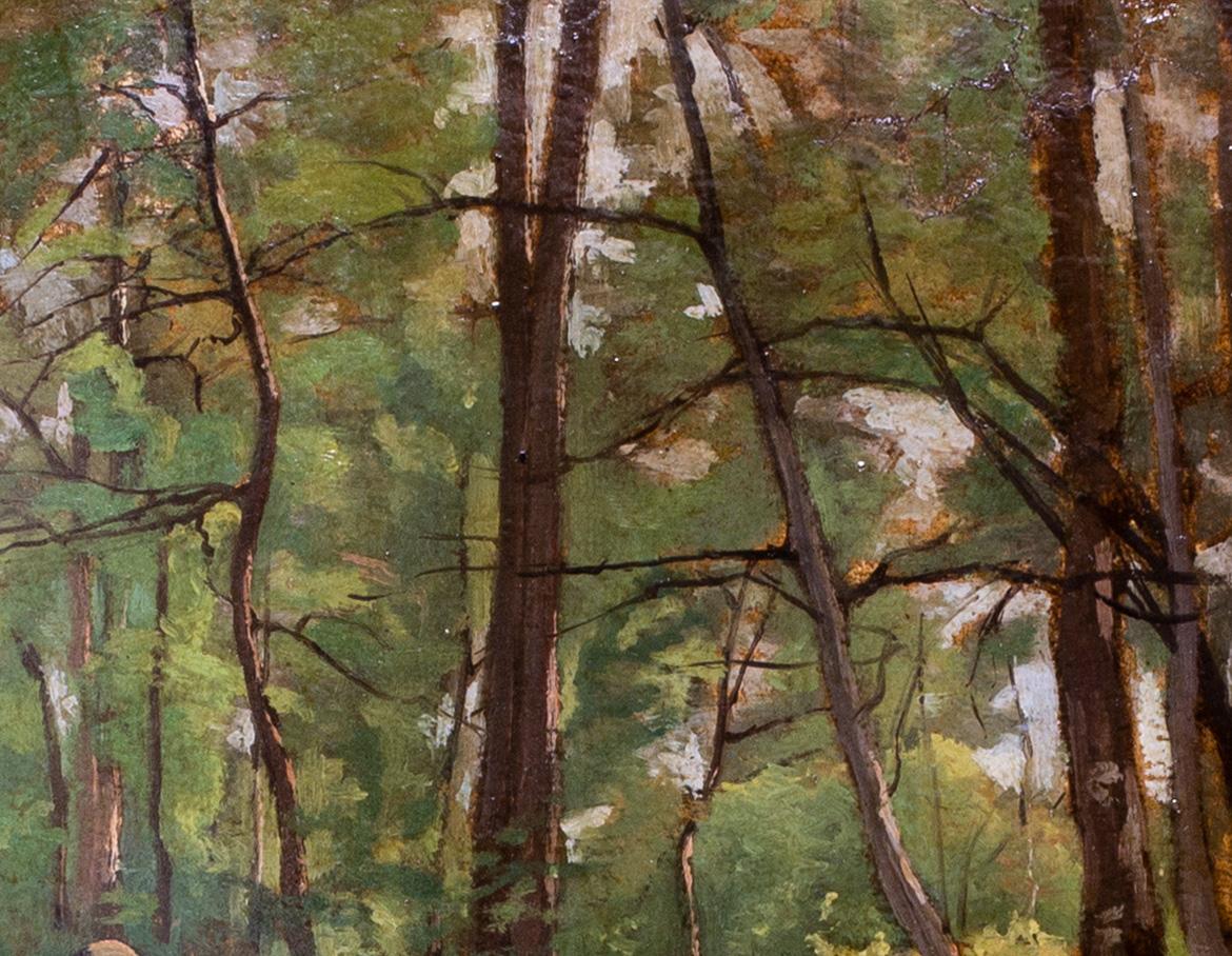 Joseph Rerolle (français, 1829 - 1901)
Fillette au bord d'un ruisseau, Léman
Huile sur papier couché sur carton
Signé 