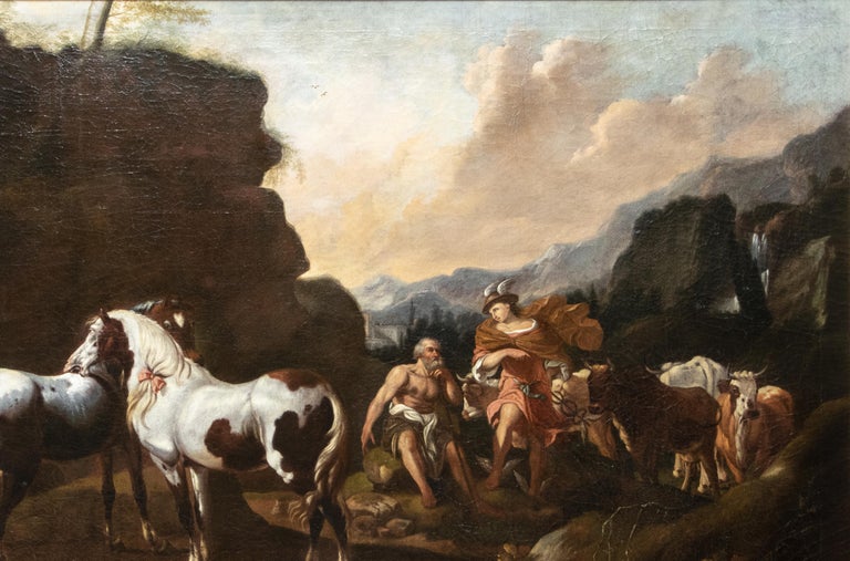 Mercury and Argus 18th Century Landscape Figurative Oil Painting  By Joseph Roos For Sale 5