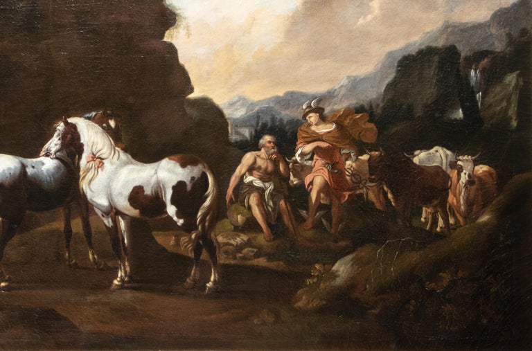Mercury and Argus 18th Century Landscape Figurative Oil Painting  By Joseph Roos For Sale 6