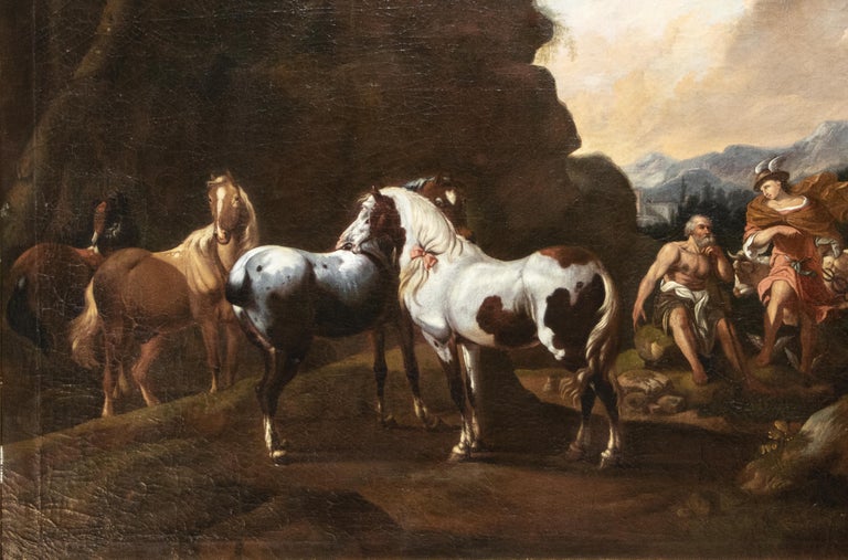 Mercury and Argus 18th Century Landscape Figurative Oil Painting  By Joseph Roos For Sale 7