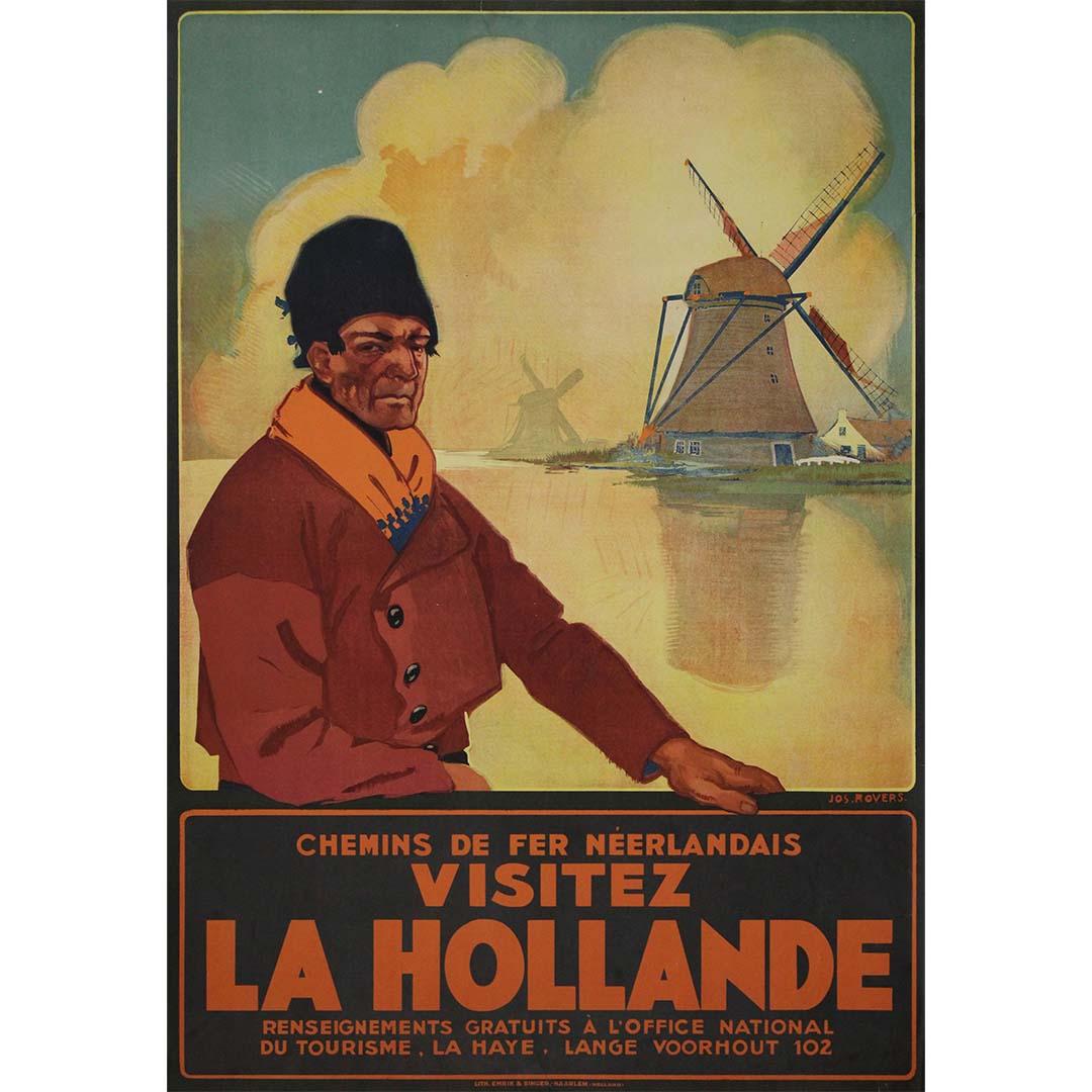 Cette élégante affiche de voyage de Joseph Or a été réalisée en 1920 pour les Chemins de fer Néerlandais afin de promouvoir le tourisme aux Pays-Bas dans les années qui ont suivi la Première Guerre mondiale. À l
époque où l
on redécouvrait les