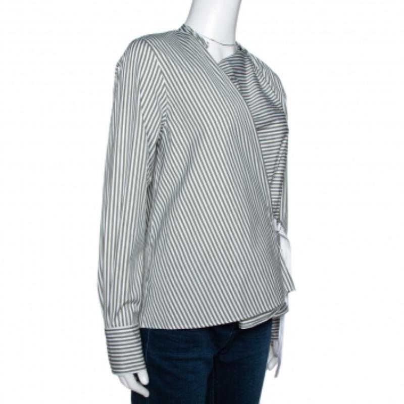 Grigio Joseph Sage Green Candy a righe in cotone Arran Wrap Top S in vendita