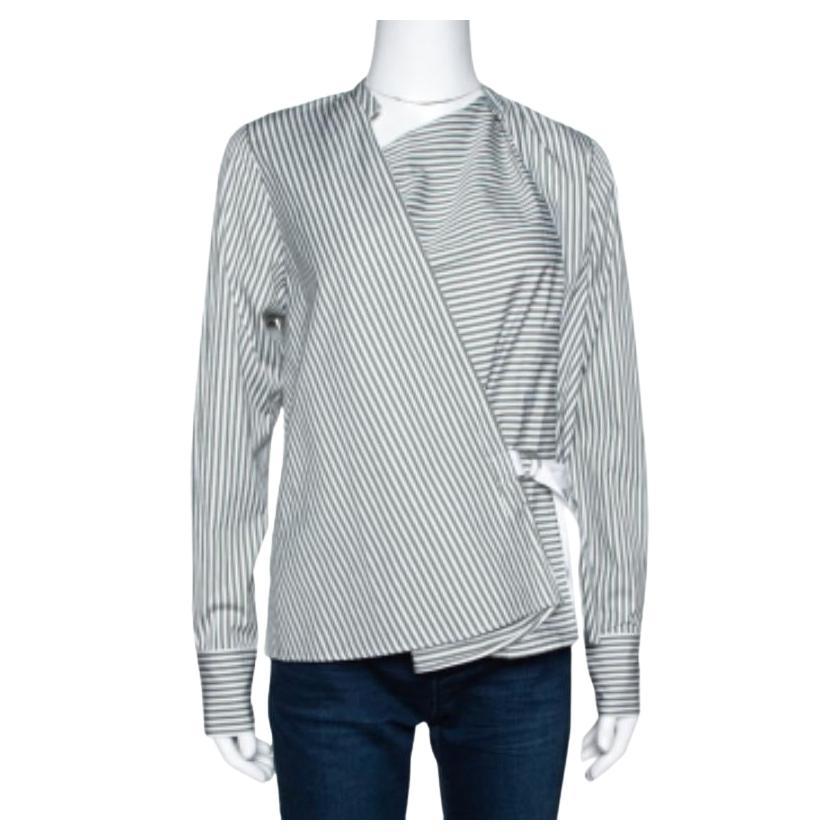 Joseph Sage Green Candy a righe in cotone Arran Wrap Top S in vendita