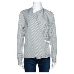 Joseph Sage Green Candy Striped Cotton Arran Wrap Top S