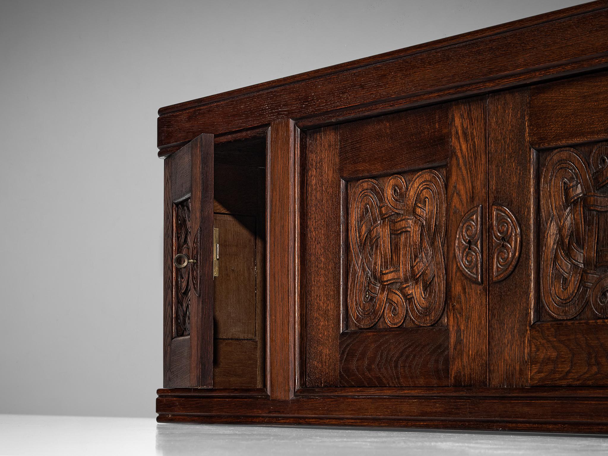 French Joseph Savina Cabinet with Intricate Carvings in Oak  For Sale