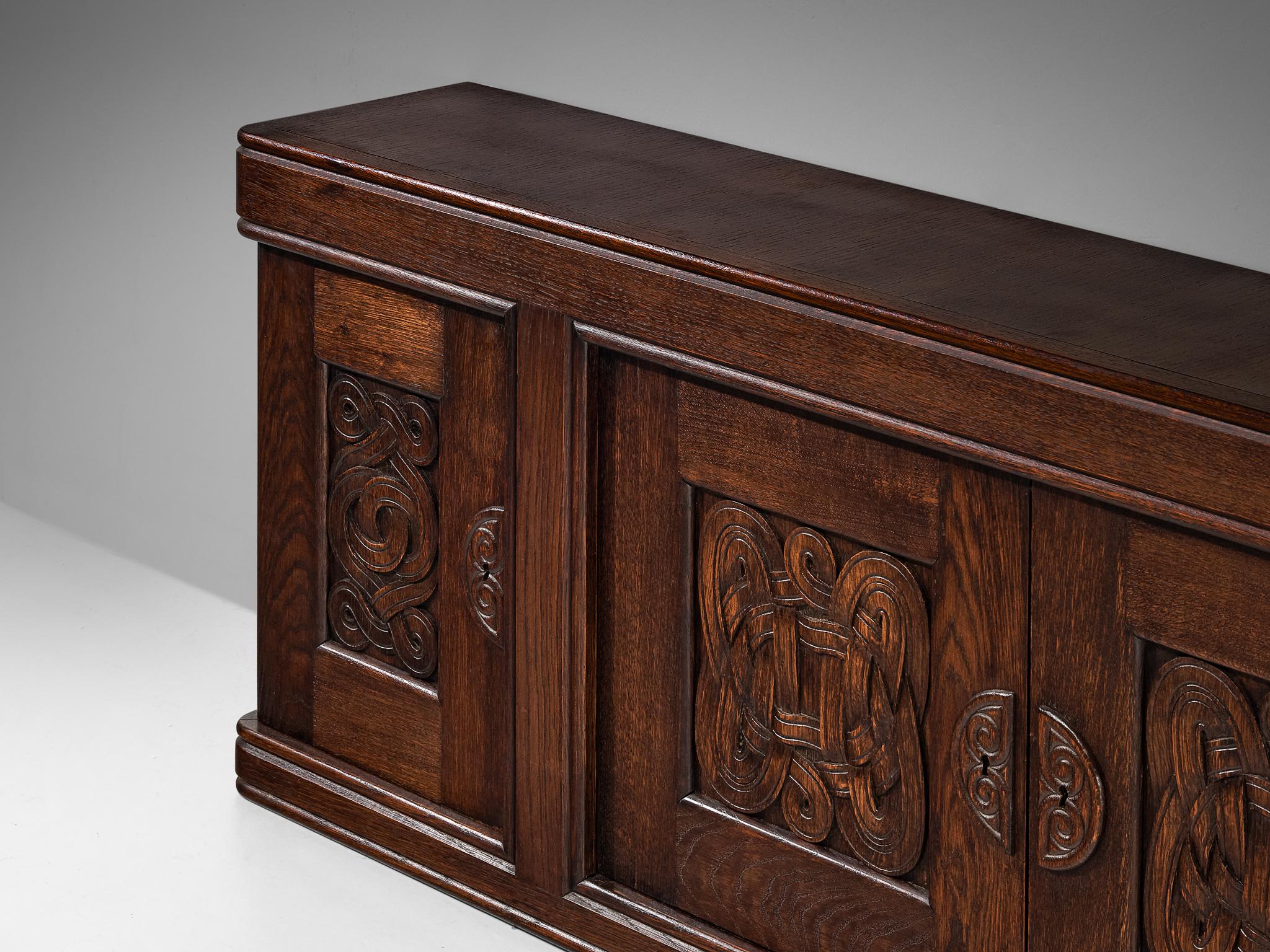 Joseph Savina Cabinet with Intricate Carvings in Oak  For Sale 1