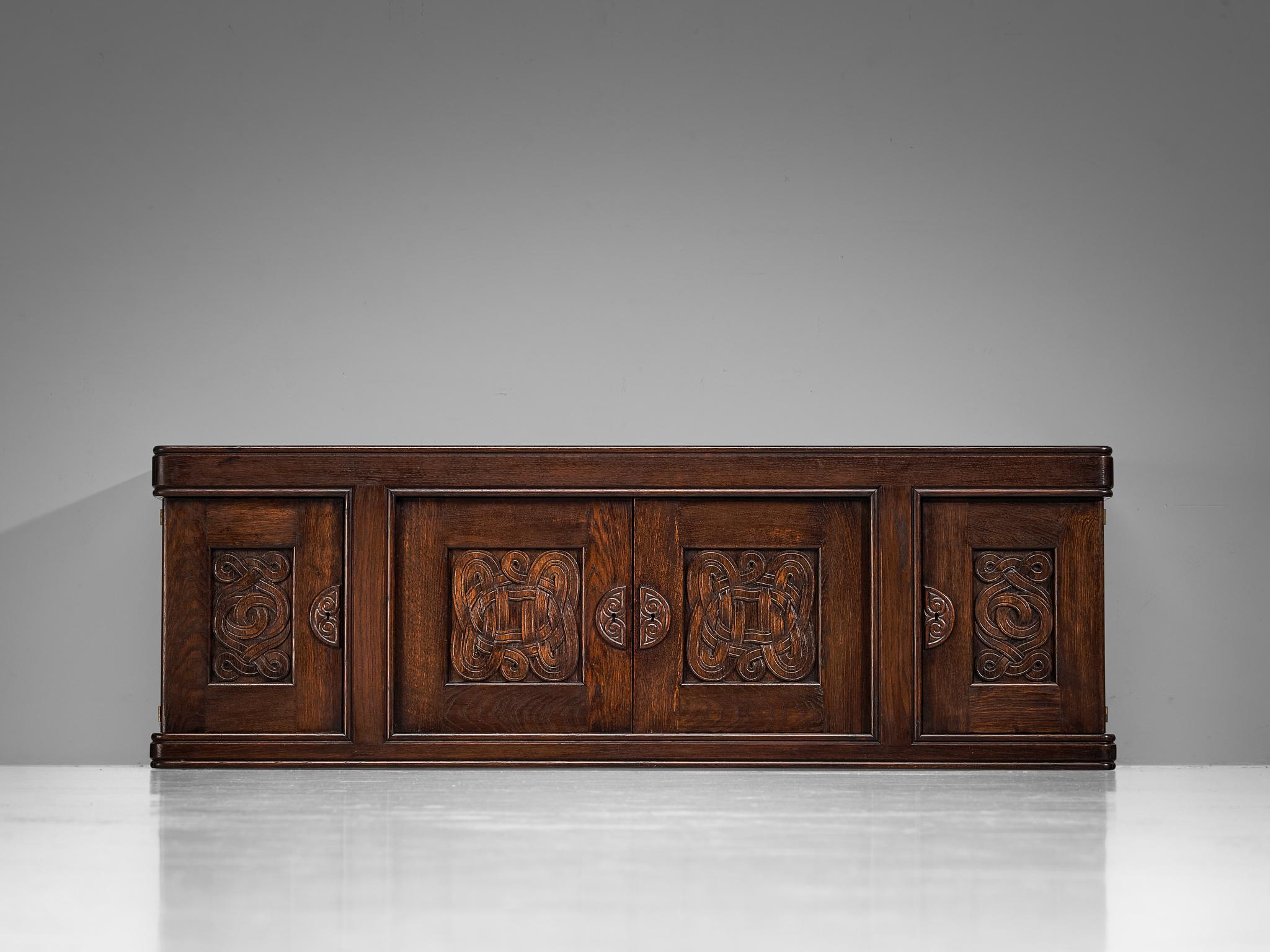 Joseph Savina Cabinet with Intricate Carvings in Oak  For Sale 2