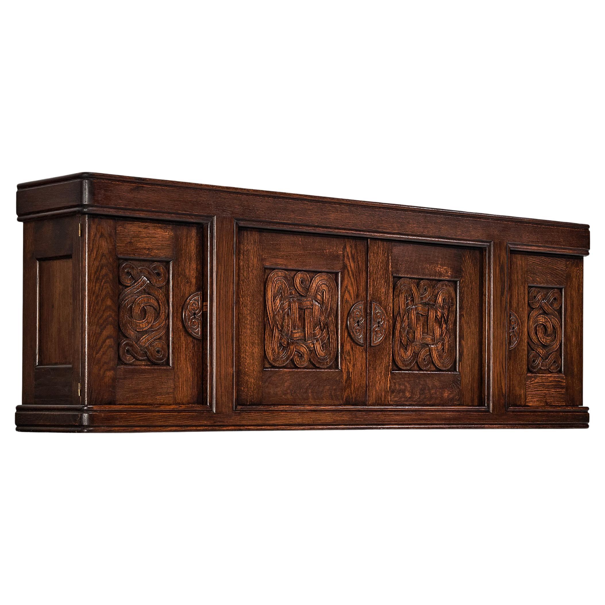 Joseph Savina Cabinet with Intricate Carvings in Oak 