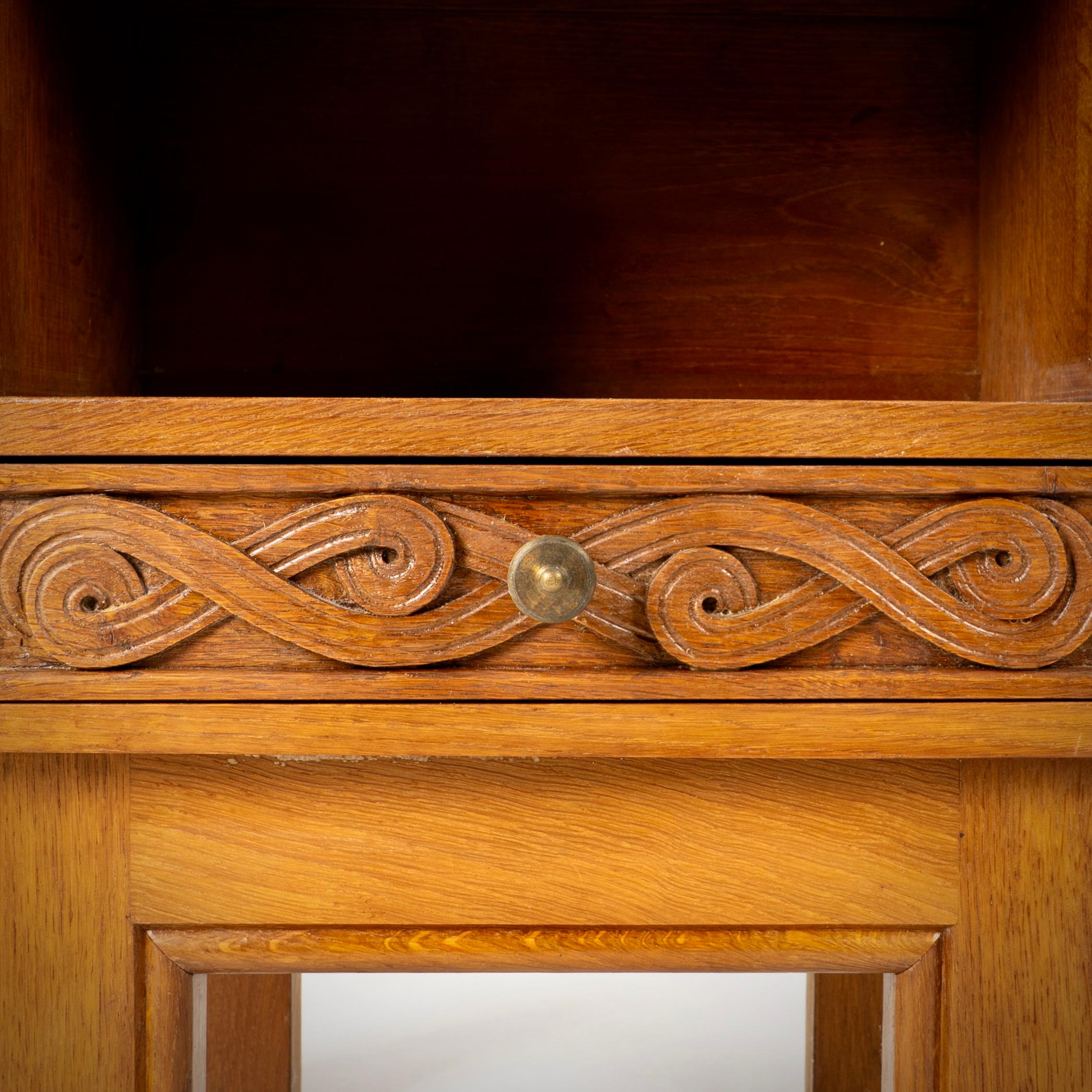 Mid-20th Century Joseph Savina pair of bedsides tables, oak, Britany, circa 1940 For Sale