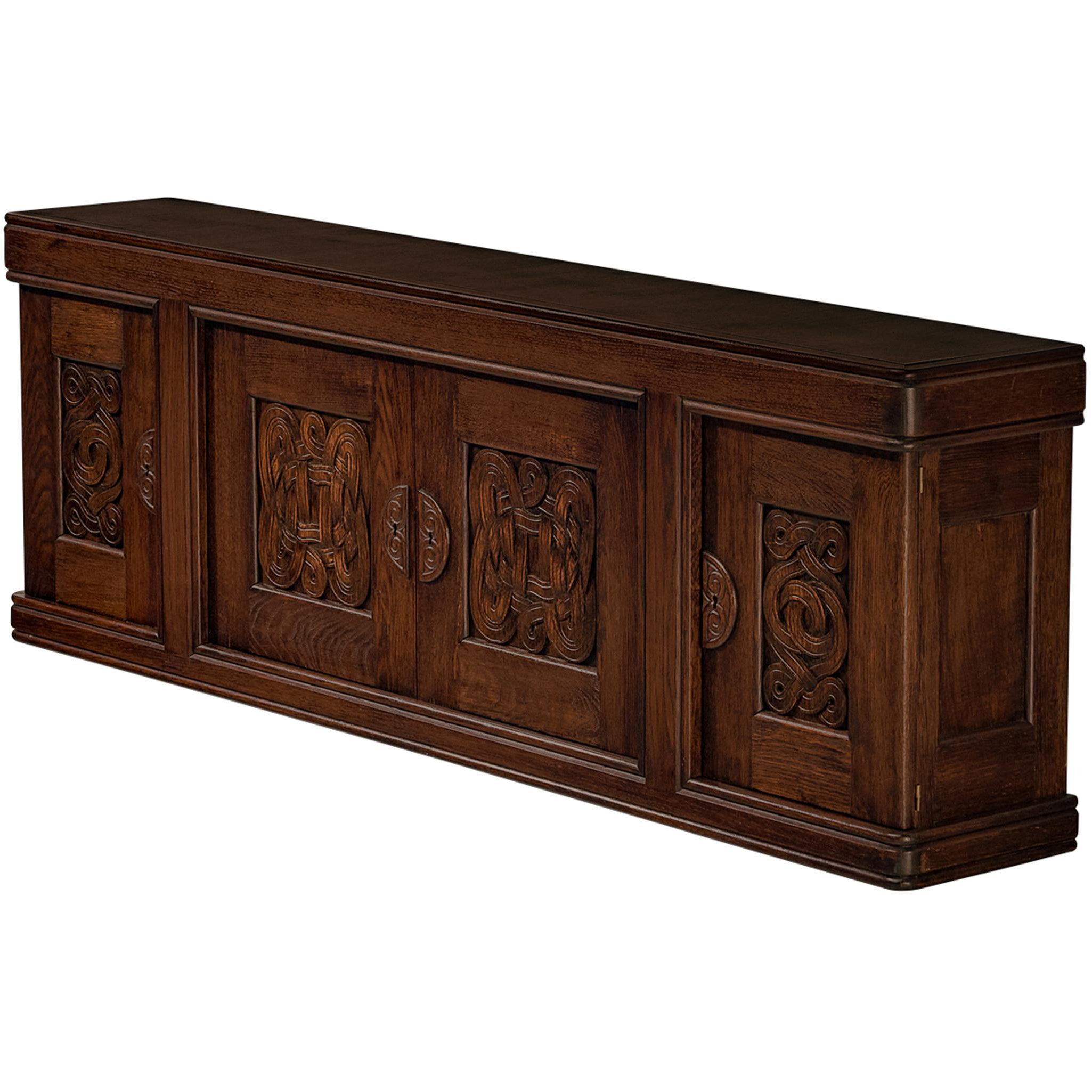 Joseph Savina Sideboard with Decorative Carvings in Oak For Sale