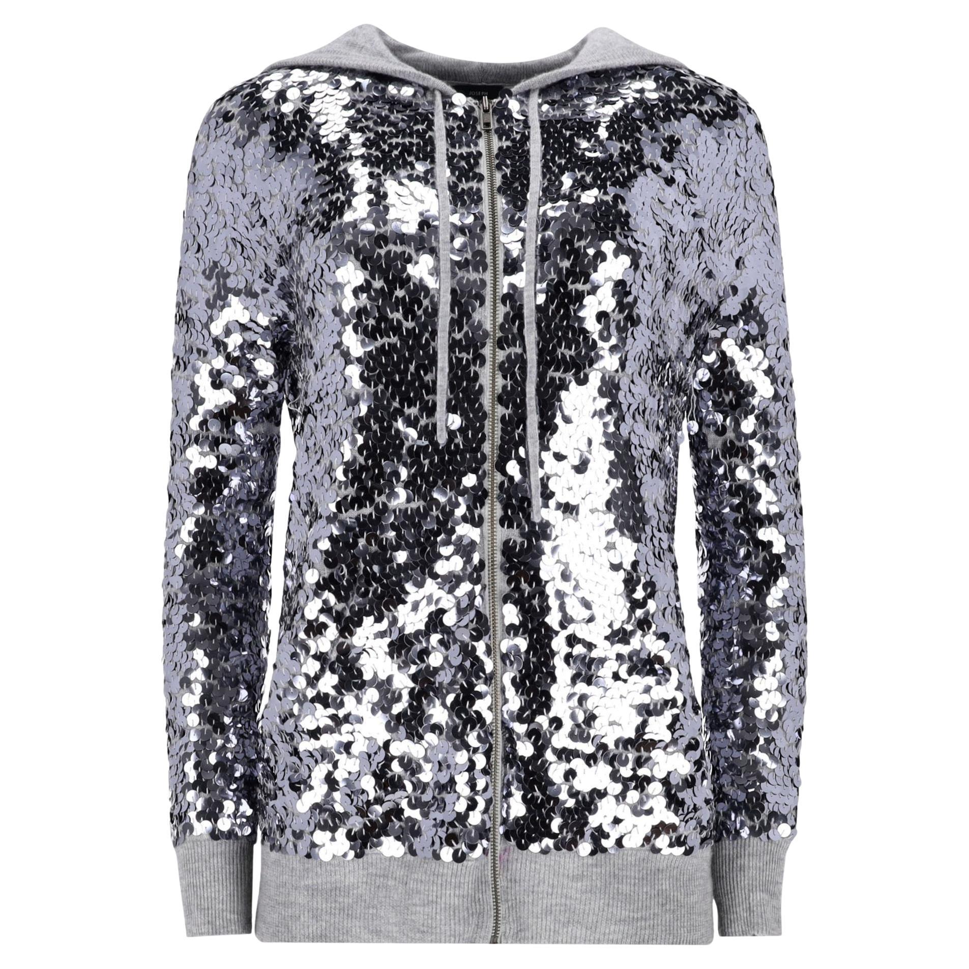 Joseph Sequin Zip-Up Hooded Cashmere Cardigan
