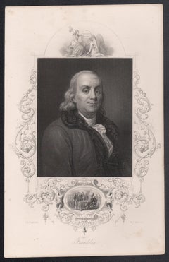 Benjamin Franklin, 19th century American political portrait engraving print