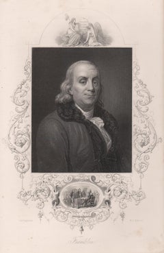Antique Benjamin Franklin, 19th century American political portrait engraving print