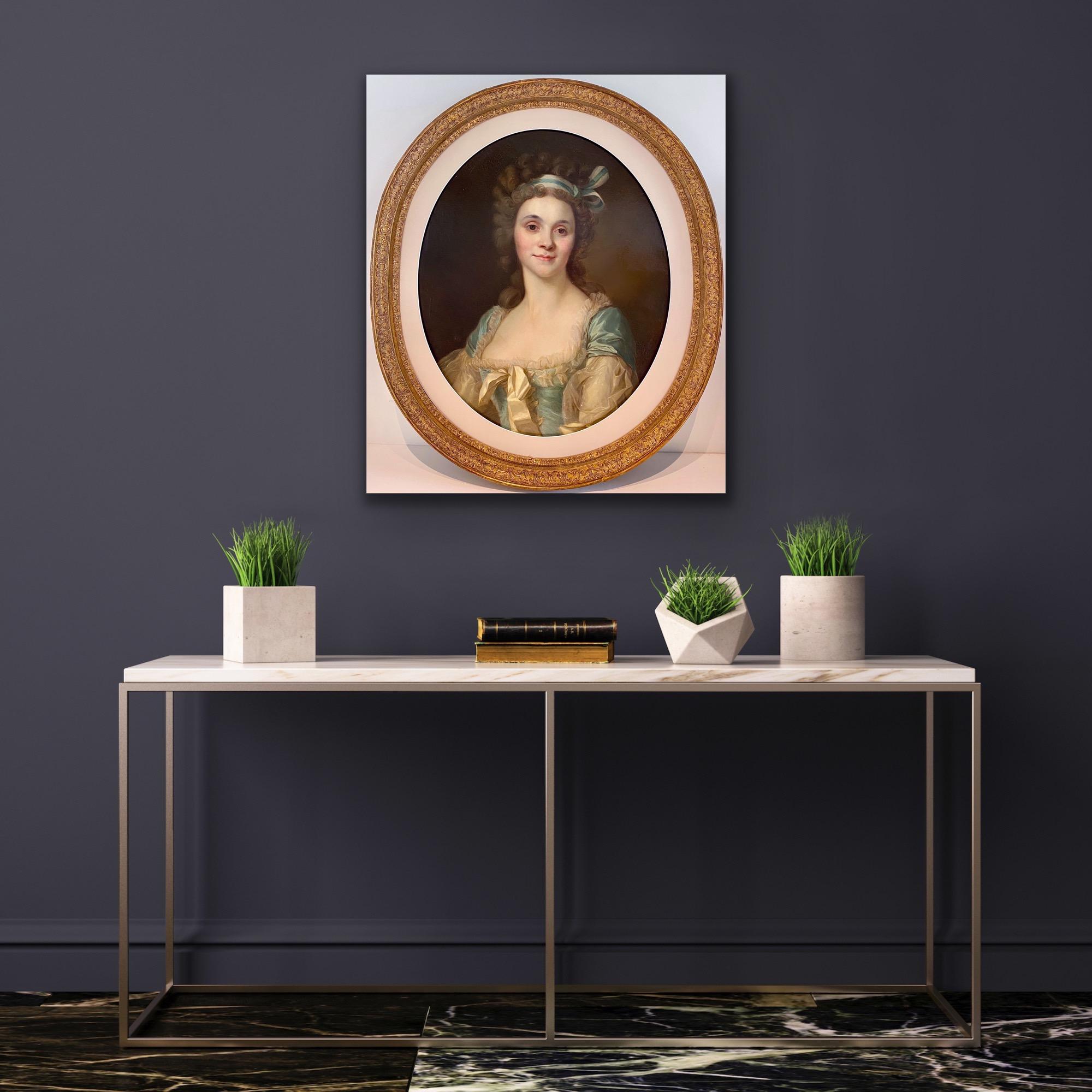 18th century French Rococo Portrait painting of a noble lady - young lady  For Sale 2