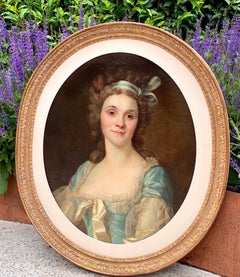 Antique 18th century French Rococo Portrait painting of a noble lady - young lady 