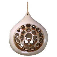 Joseph Simon Earthcolored Stoneware Lantern Pendant, Denmark, 1960s