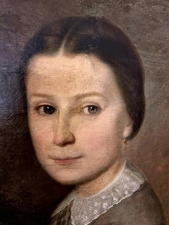 Jeune femme au piano - Ancienne peinture à l'huile sur toile Brown White Ivory