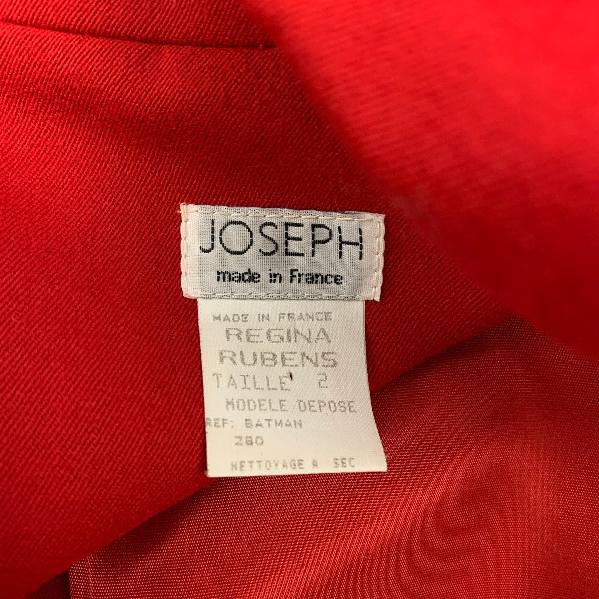 JOSEPH Size 2 Red Wool Peak Lapel Double Breasted Coat For Sale 2