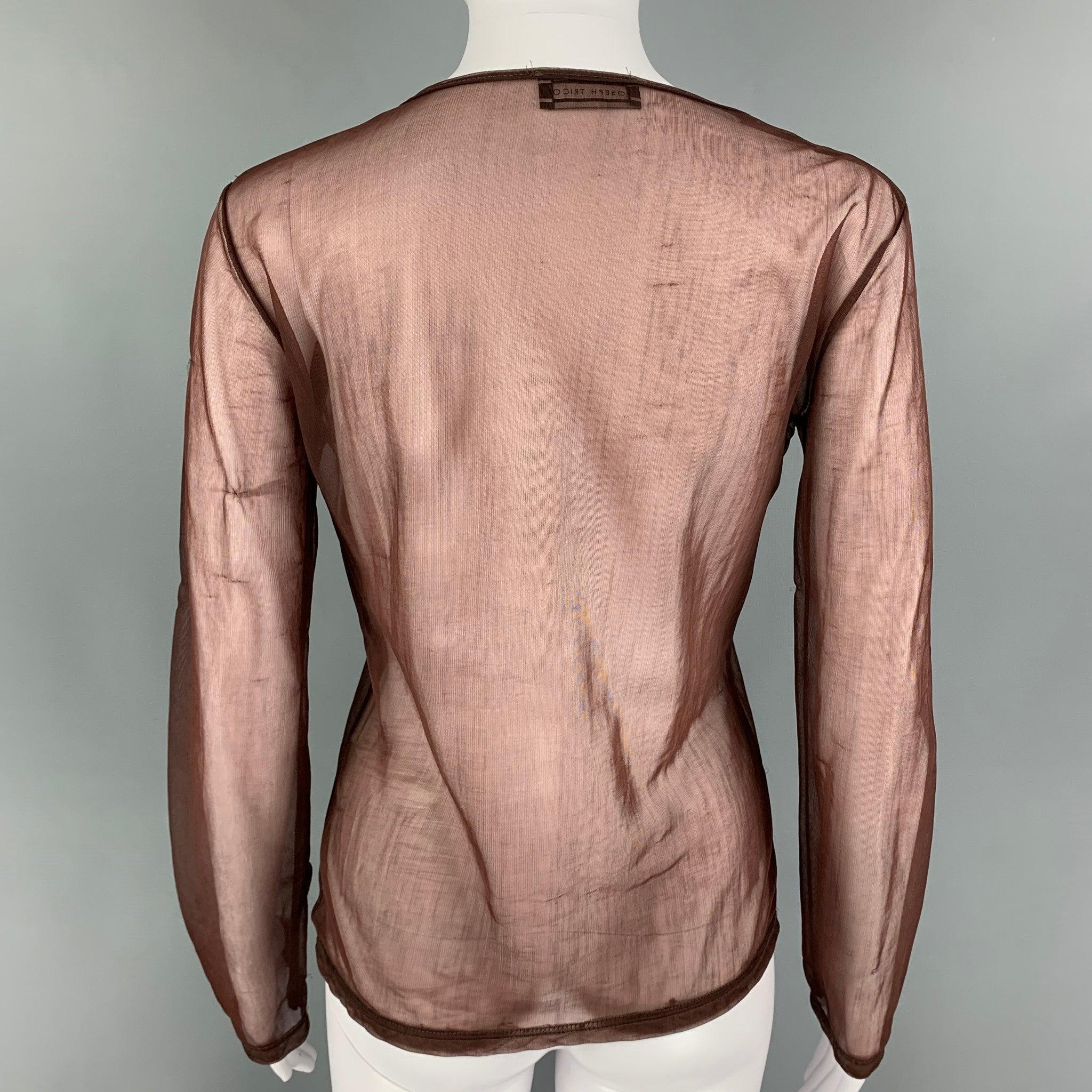 JOSEPH Size L Brown Gold Polyamide See Through Pullover In Good Condition For Sale In San Francisco, CA