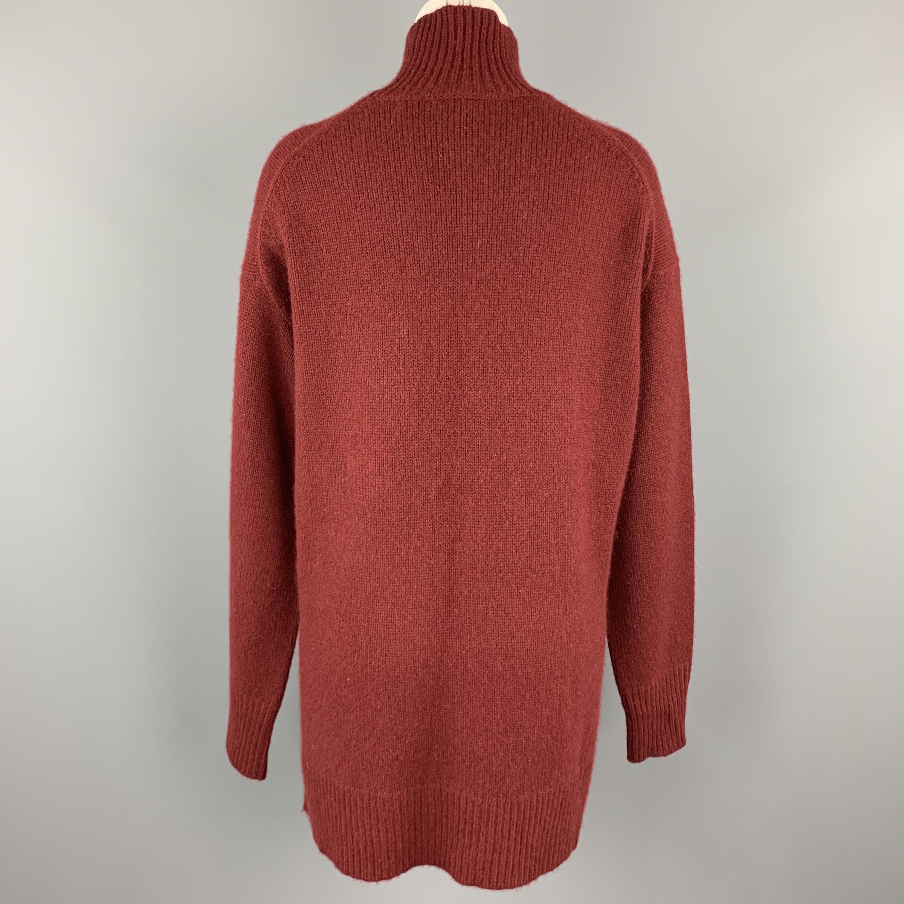 JOSEPH Size M Burgundy Cashmere Oversized Turtleneck Sweater In Excellent Condition In San Francisco, CA