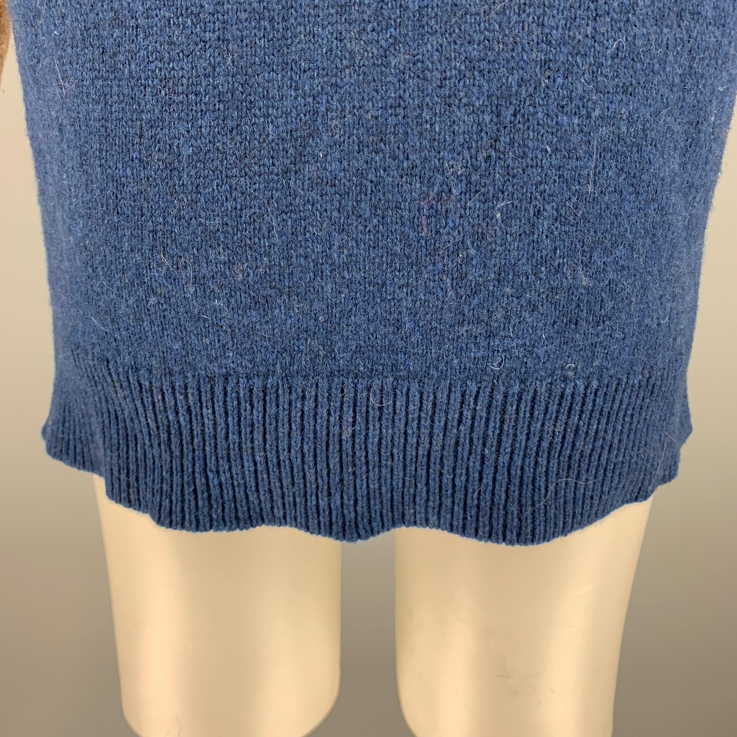JOSEPH Size M Grey Blue Fair Isle Wool Crew-Neck Sweater For Sale 1