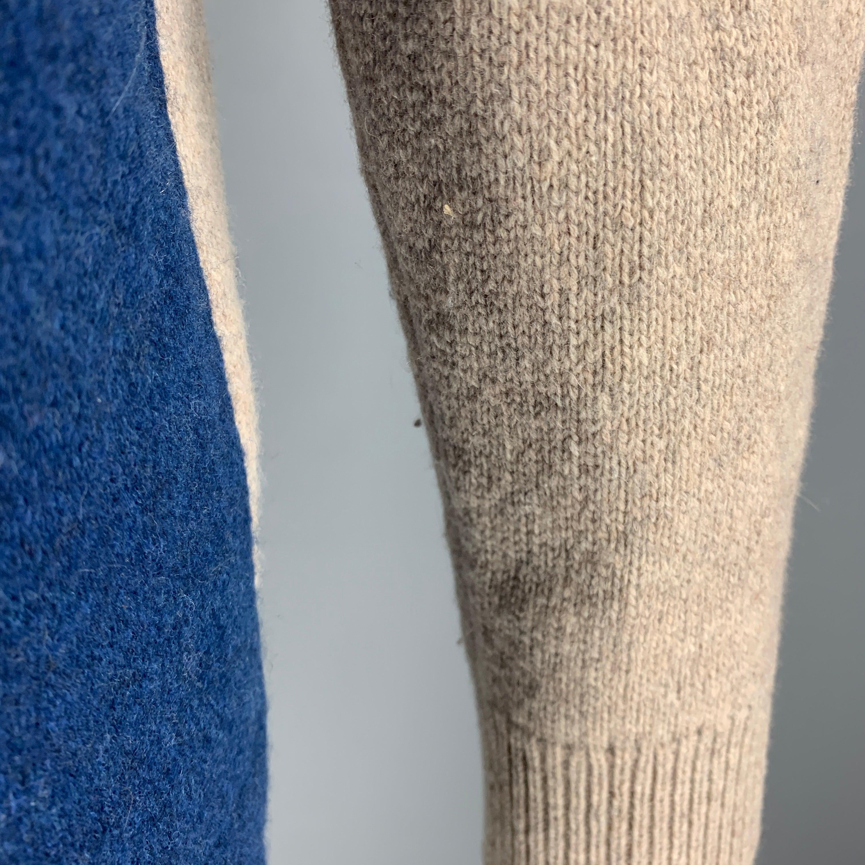 JOSEPH Size M Grey Blue Fair Isle Wool Crew-Neck Sweater For Sale 2