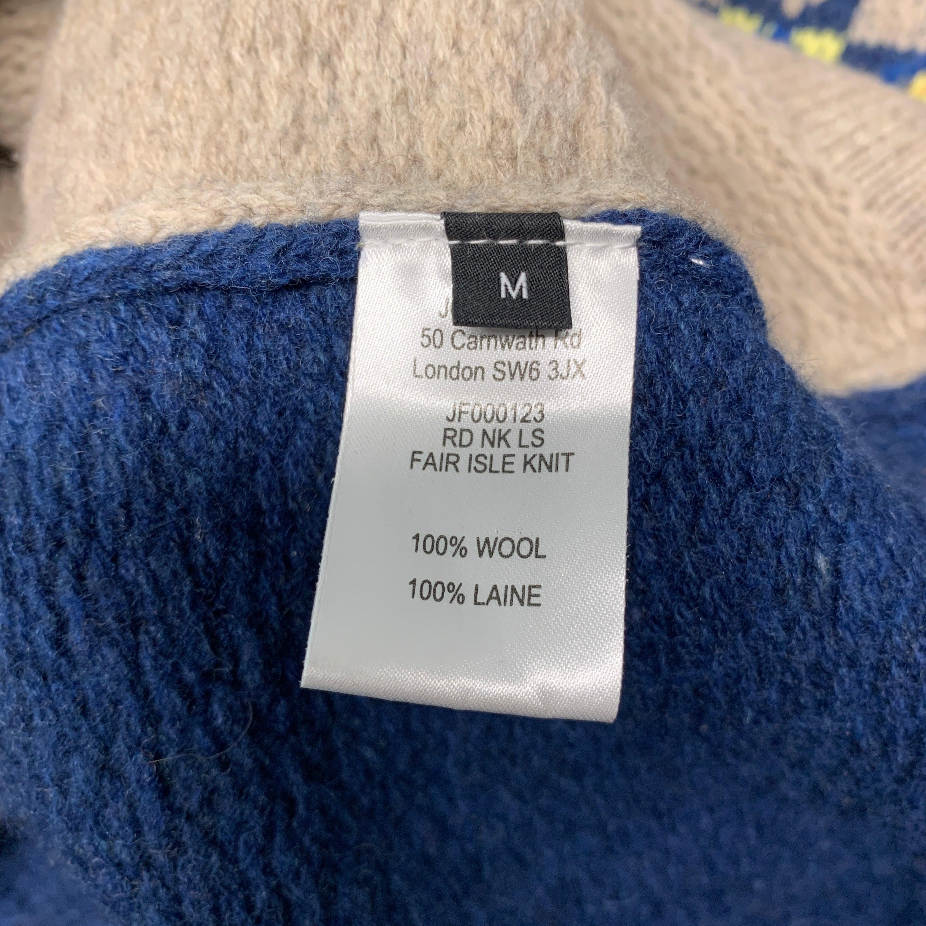 JOSEPH Size M Grey Blue Fair Isle Wool Crew-Neck Sweater For Sale 4