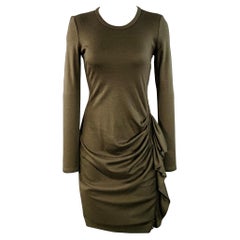 JOSEPH Size S Olive Green Wool Gathered Side Zipper Midi Dress