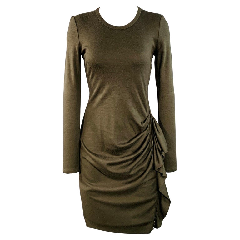 JOSEPH Size S Olive Green Wool Gathered Side Zipper Midi Dress For Sale at  1stDibs