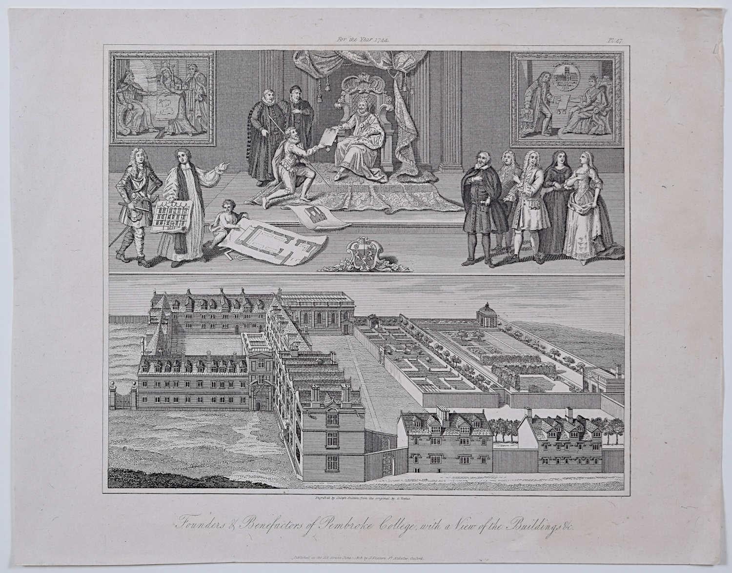 Pembroke College, Oxford engraving by Joseph Skelton after G Vertue For Sale 1