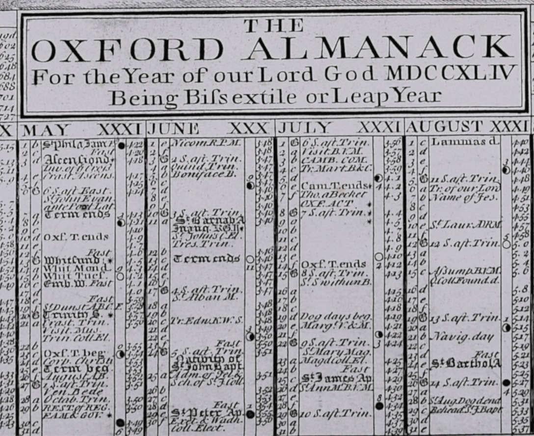 The Oxford Almanack 1744, engraving by Joseph Skelton after G Vertue For Sale 5