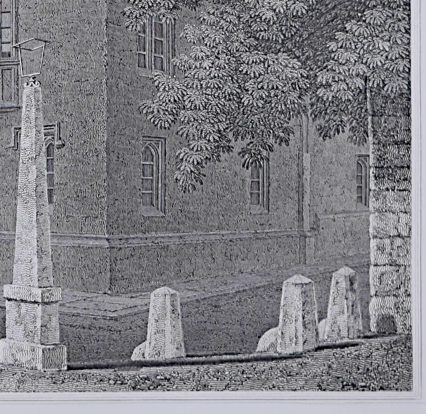 Brasenose College, Oxford and the Radcliffe Camera engraving by Joseph Skelton - Gray Interior Print by Joseph Skelton after Frederick Mackenzie
