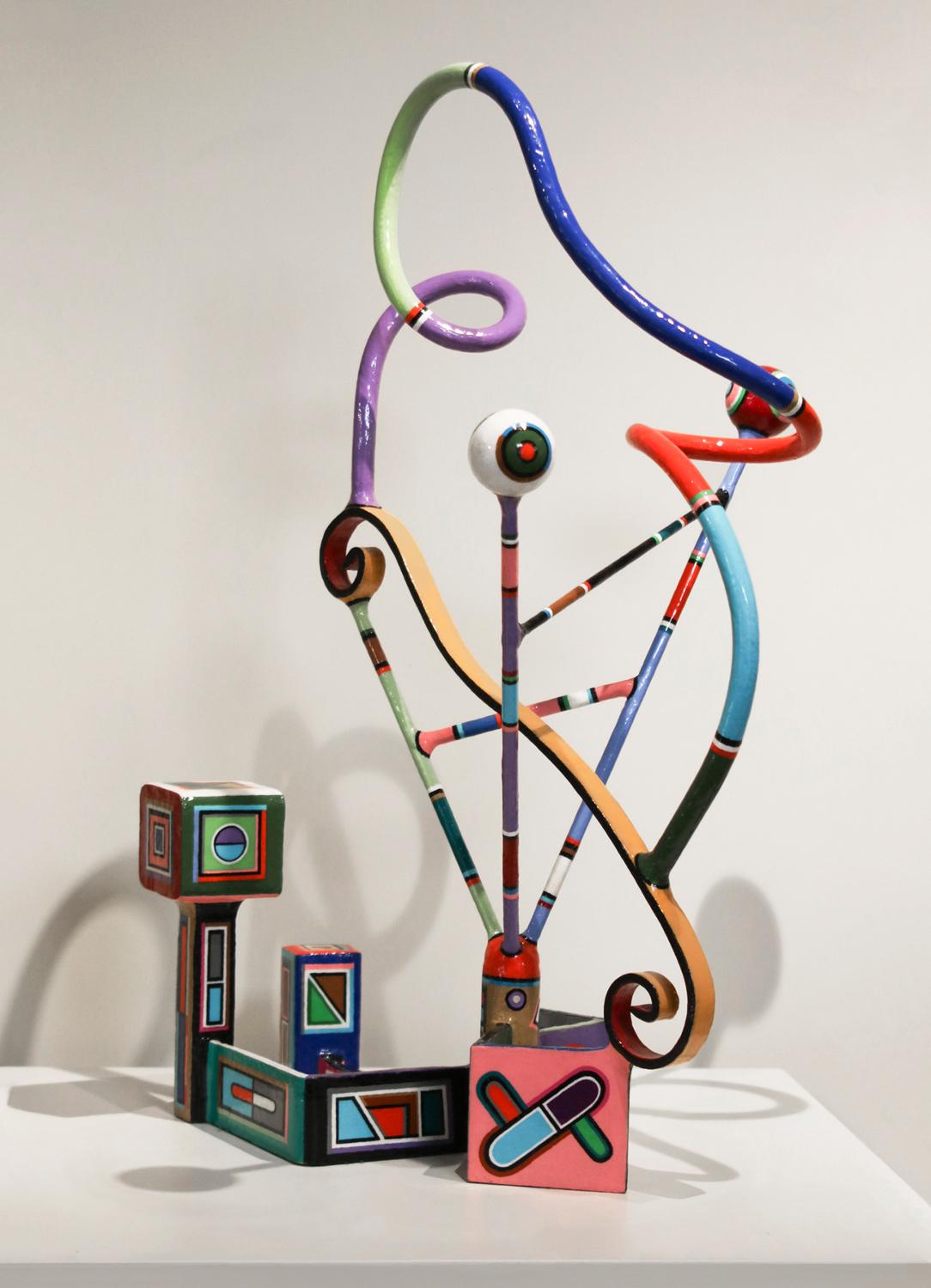 „Katumba“ farbenfrohe Sockelskulptur (Beige), Abstract Sculpture, von Joseph Slusky