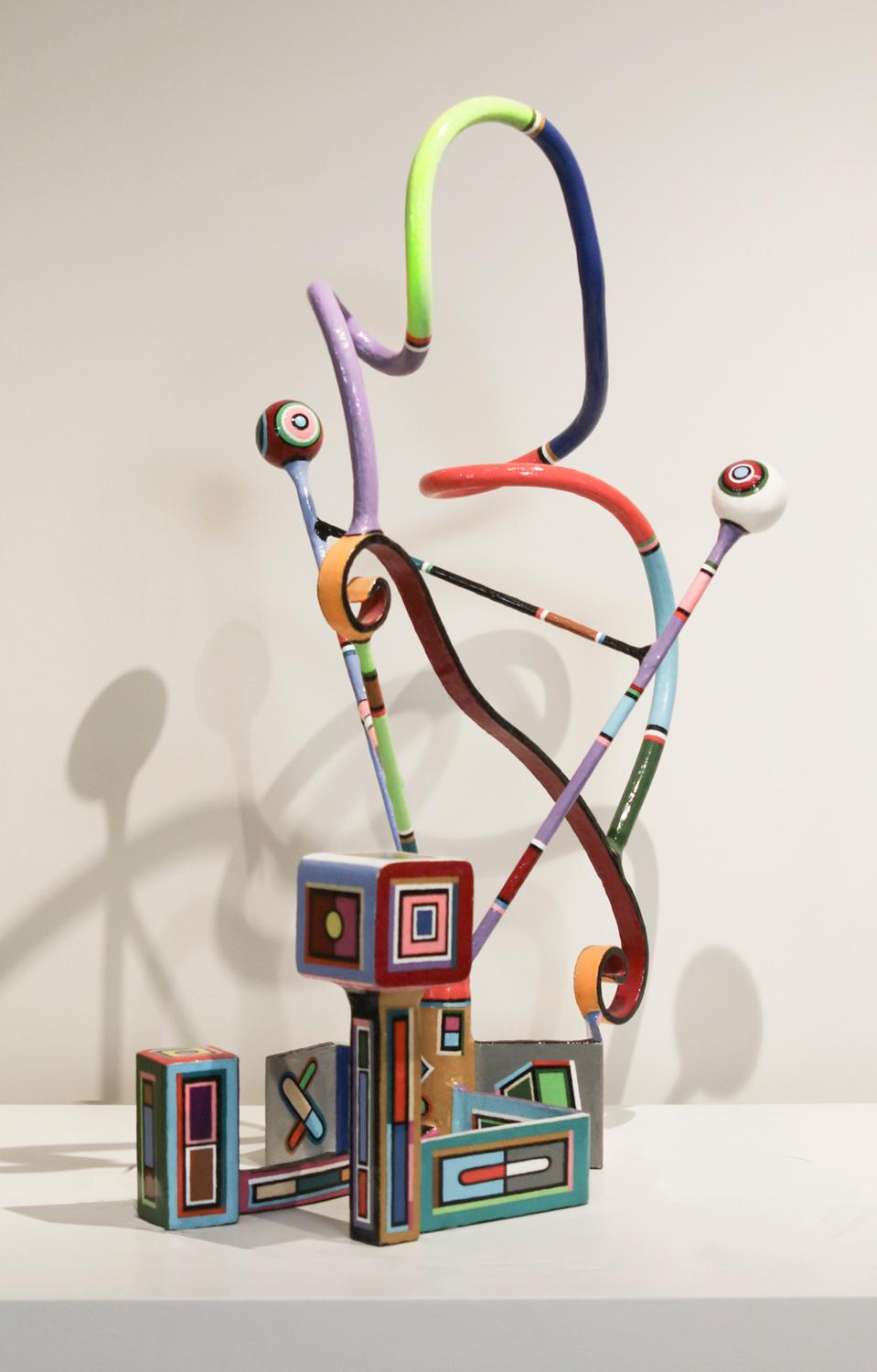 Playful and colorful steel pedestal sculpture with acrylic lacquer paint.

California-based sculptor Joseph Slusky says of his work: 