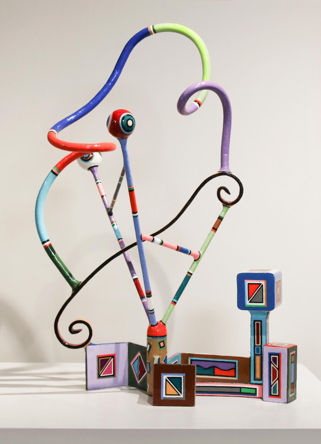 Joseph Slusky Abstract Sculpture - "Katumba" colorful pedestal sculpture