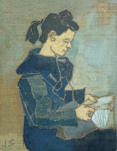 Étude de figure, Joseph Solman, bleu et sépia, couleurs pastel assis