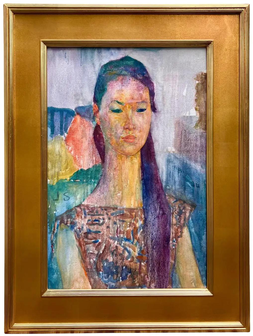 Ritratto di donna seduta - Painting di Joseph Solman