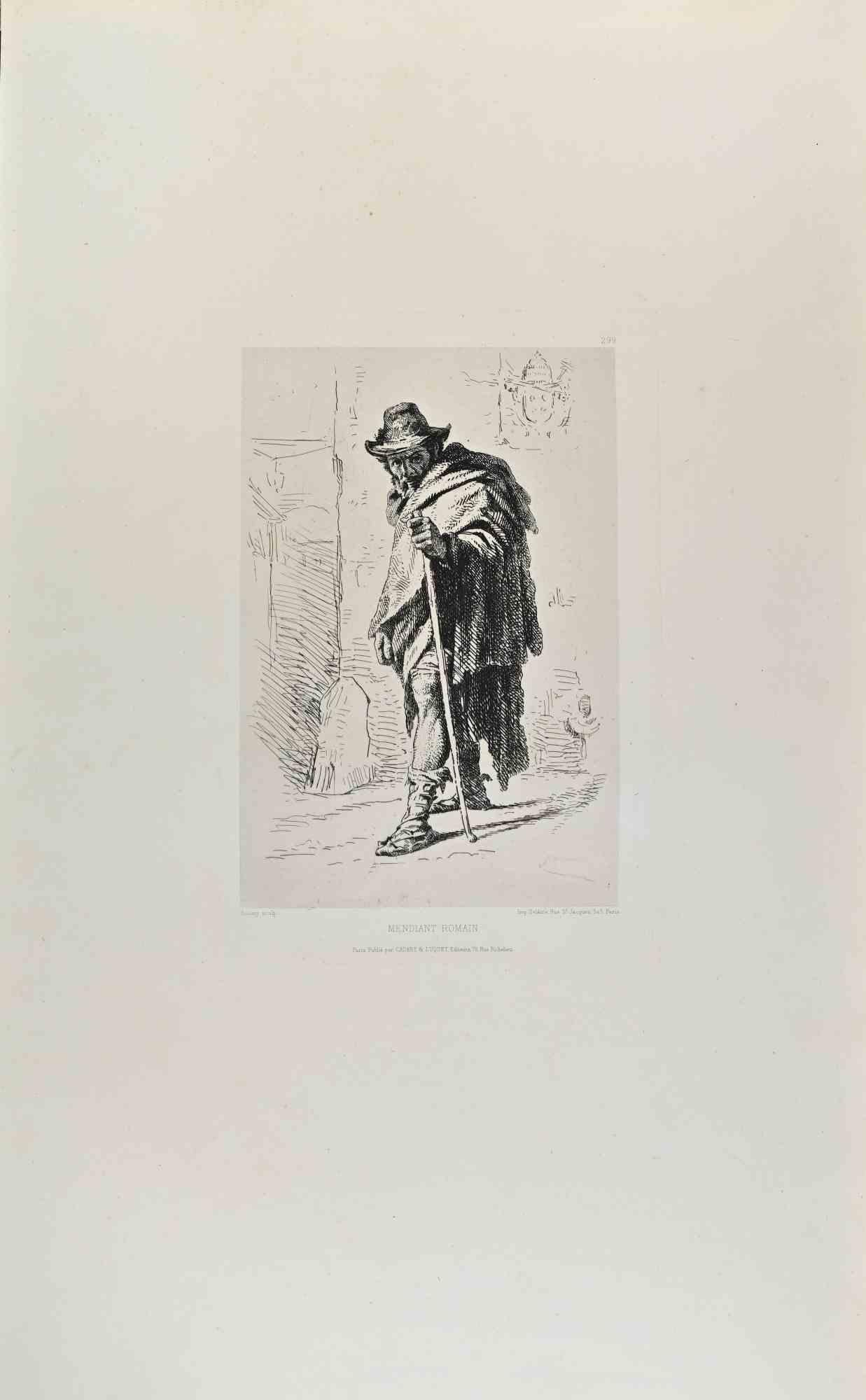Mendiant Romain - Etching by Joseph Soumy - 1870s
