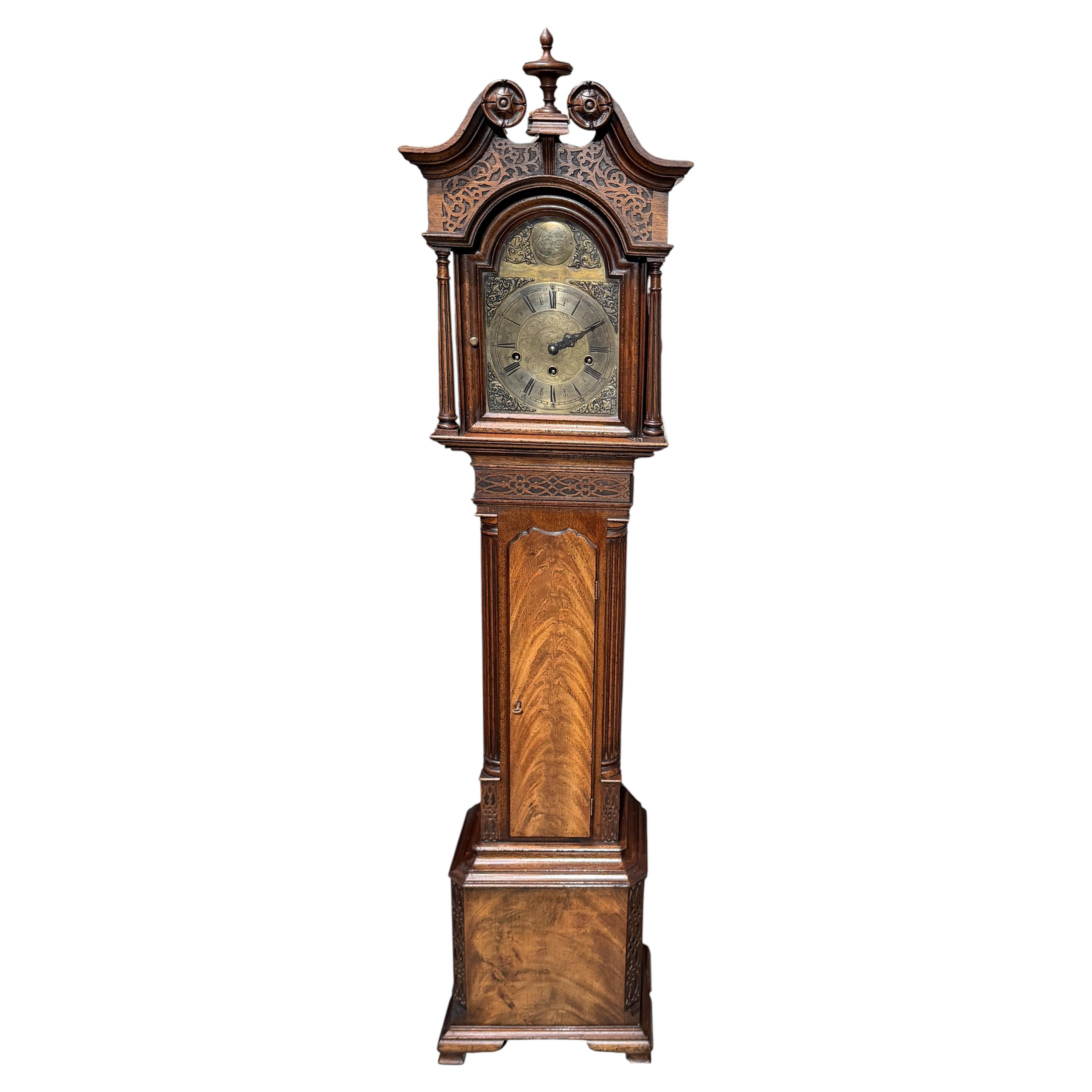 Joseph Spandlow Brandon English Grandmother Clock in Mahogany Case For Sale
