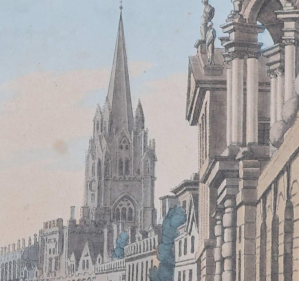 La High Street avec Queen's & University College, par Stadler d'après Farington - Print de Joseph Stadler