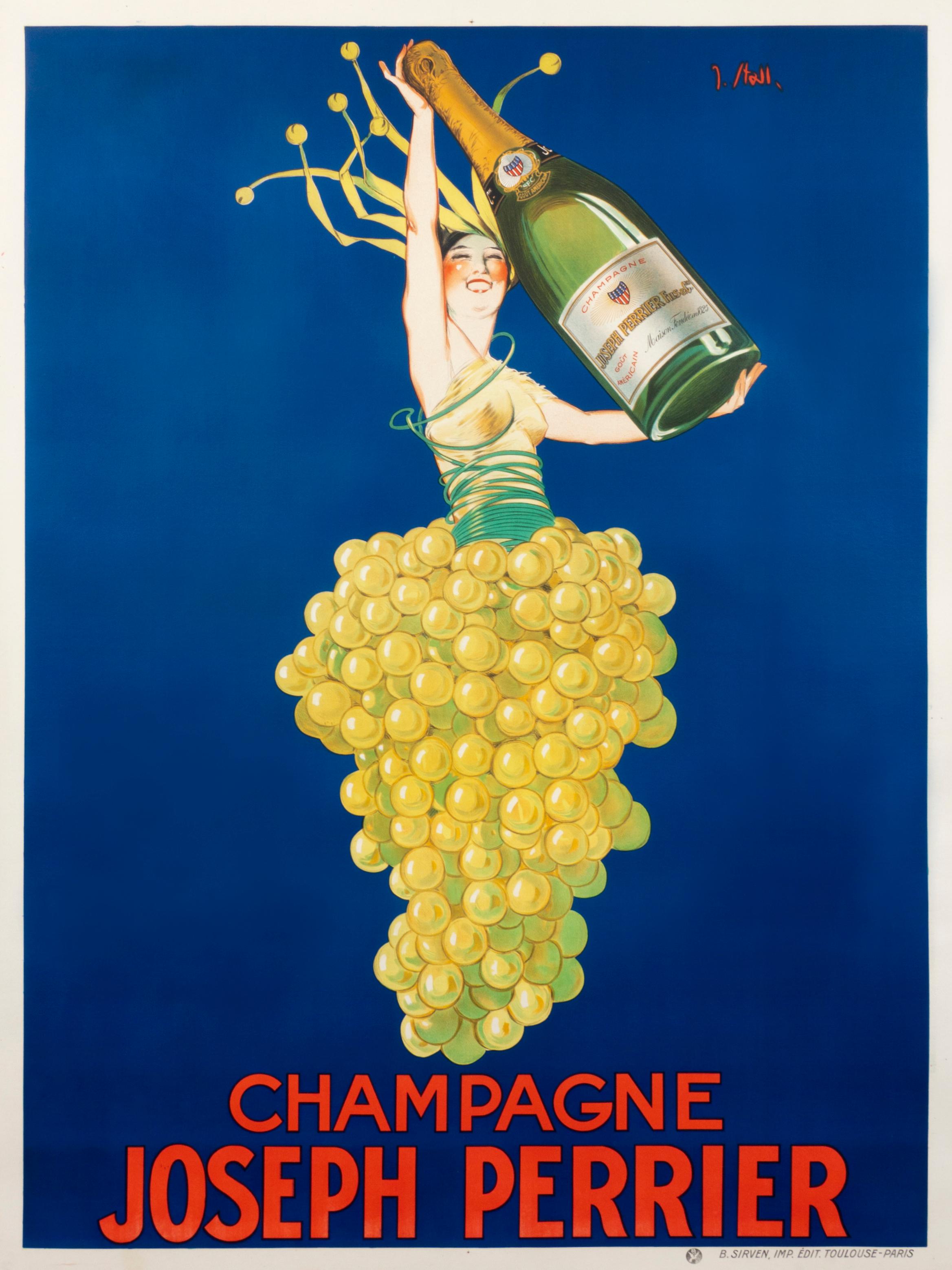 Joseph Stall Figurative Print - "Champagne Joseph Perrier" Original Vintage Spirits Poster