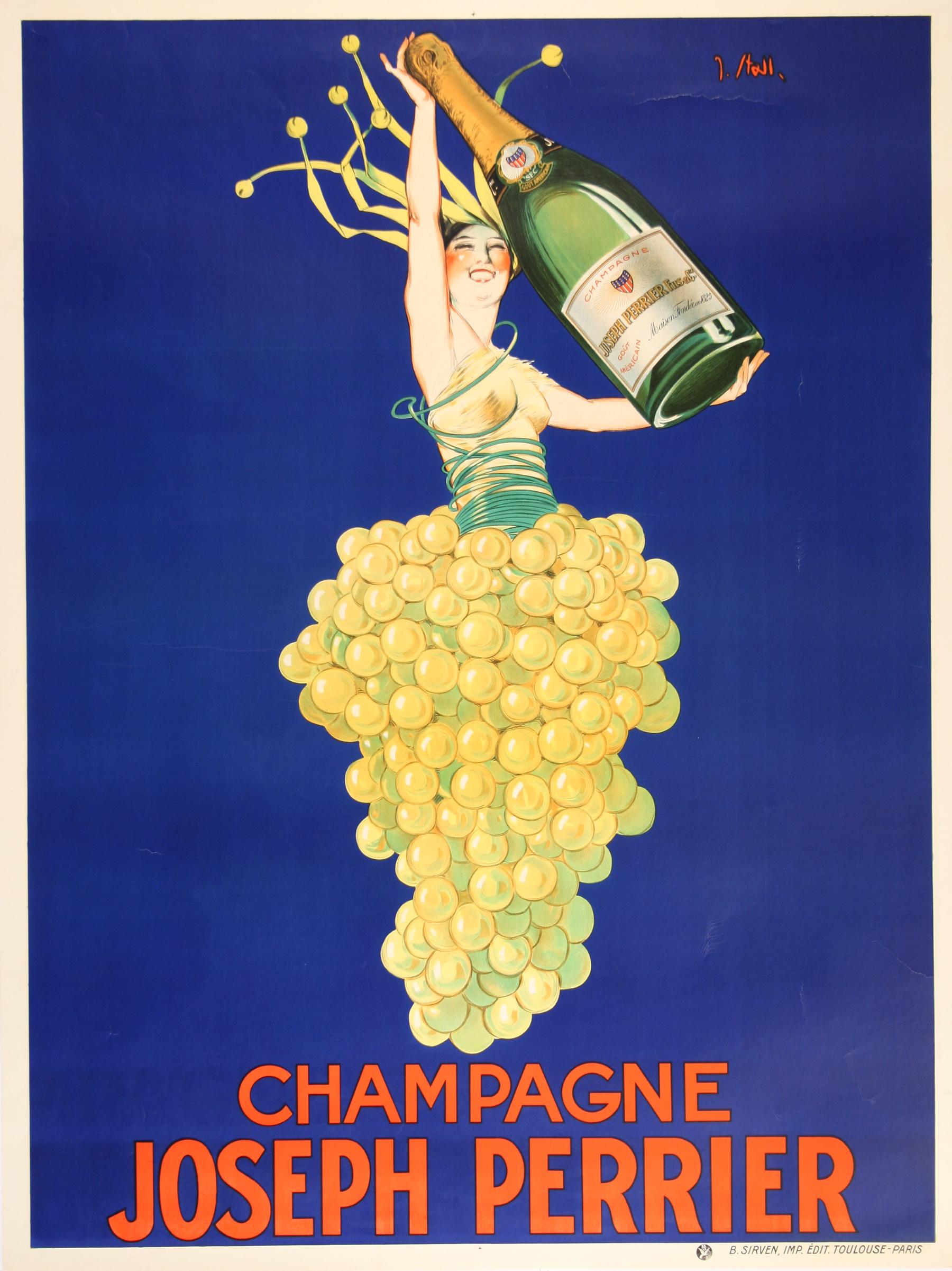 Champagne Joseph Perrier Poster by Stall 1930's Original Vintage French Liquor - Print by Joseph Stall