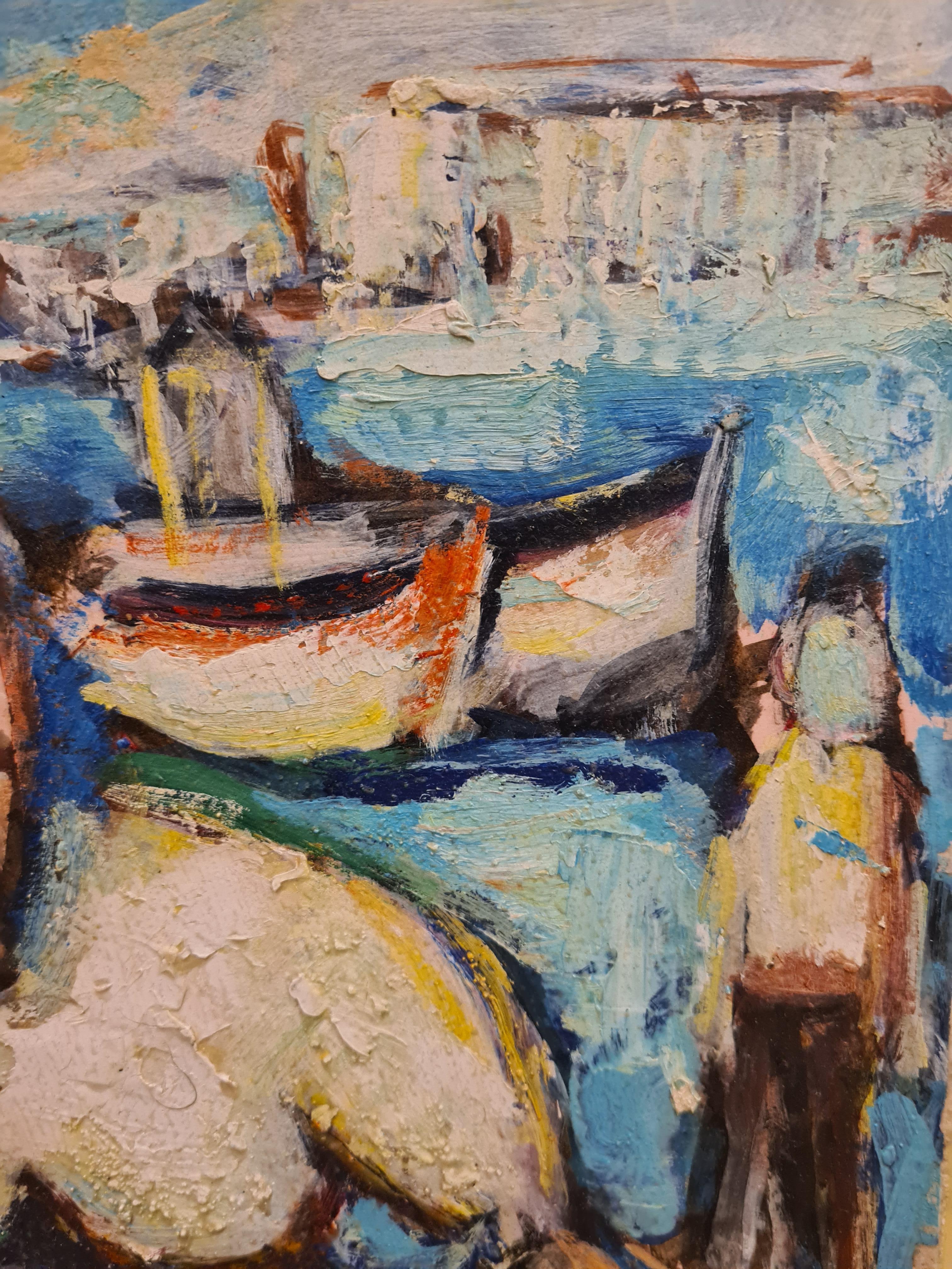 French Expressionist Oil, The Fish Seller, Vieux Port, Marseille 1
