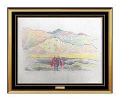 Joseph Stella Authentic Original Painting Landscape Mountain Pastel Artwork Rare