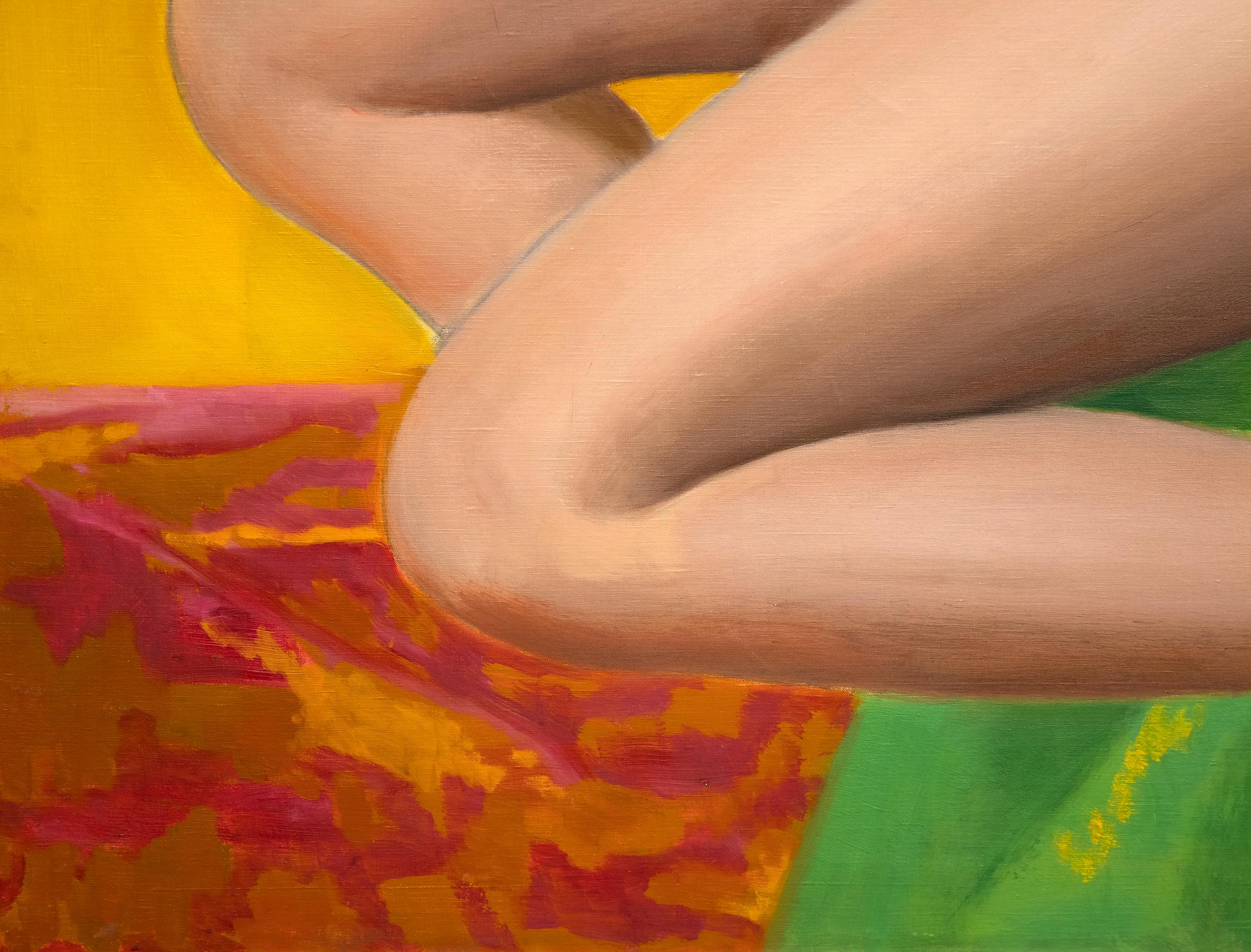 Reclining Nude - Yellow Figurative Painting by Joseph Stella