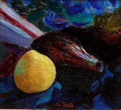 "Lemon and Eggplant Still Life" Joseph Stella, American Modernism, Colorful 