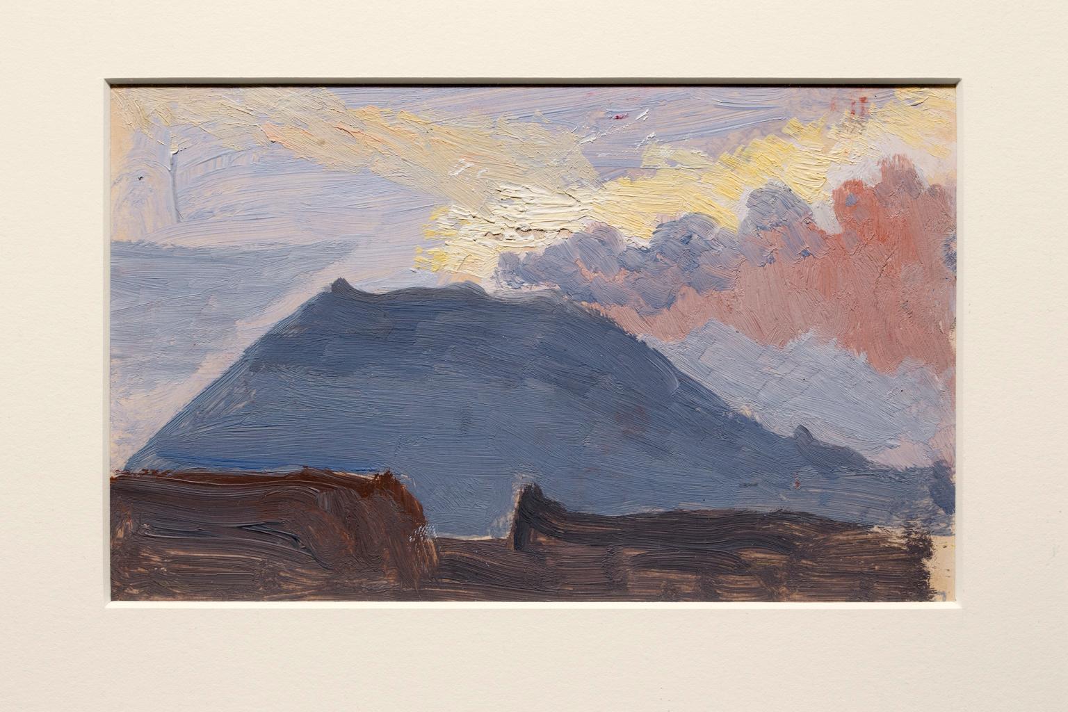 « Study of Mt. Vesuvius », huile sur toile, tons bleus, paysage - Painting de Joseph Stella