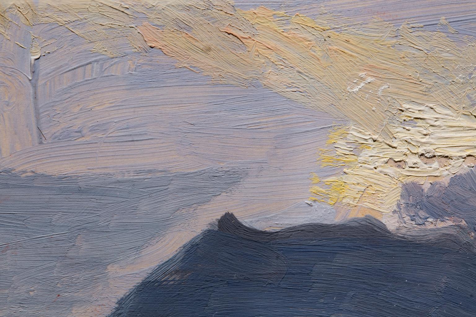 « Study of Mt. Vesuvius », huile sur toile, tons bleus, paysage - Gris Landscape Painting par Joseph Stella