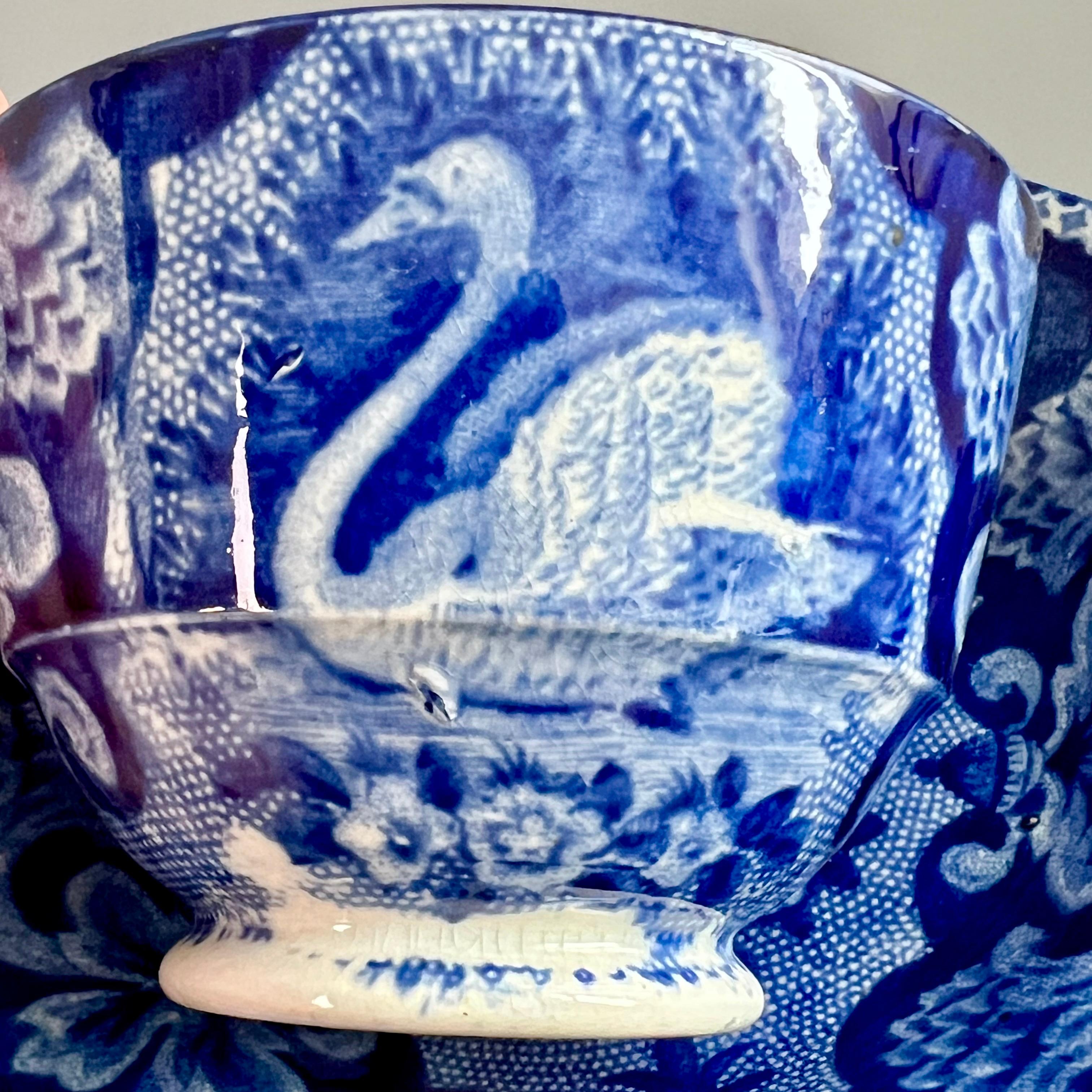 Early 19th Century Joseph Stubbs Pearlware Tea bowl, Blue and White with Swans, Regency, circa 1825 For Sale